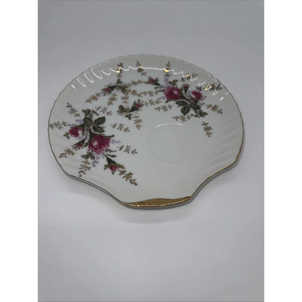 Japanese Moss Rose Seashell Snack Plate Gold‎ Trim Plates And Cups.